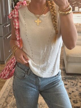 Philosophy Cream Knit Eyelet Sleeveless Tank